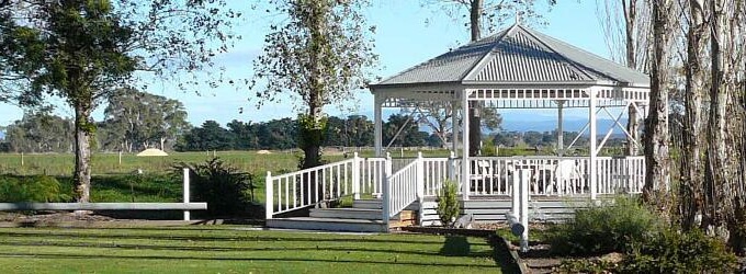 Rotunda Wedding Venue outdoor settings in Suite 5 Queen Room in Happy Days Accommodation in Tinamba near Maffra Gippsland Victoria Tinamba Hotel Couple Family Accommodation Maffra Wedding Venue
