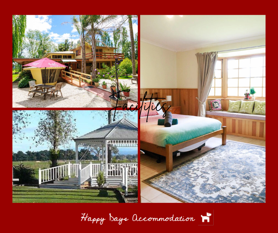 Happy Days Accommodation facilities near Maffra: the garden rotunda and an ensuited bedroom with bay window